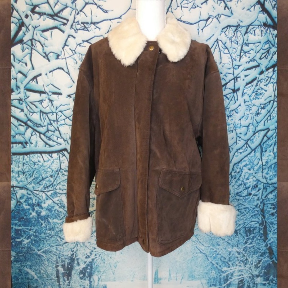Marvin Richards Suede Faux Fur Coat Petite Large